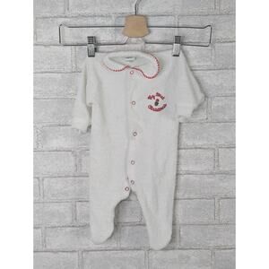 Alexis Baby's First Christmas 0-3m Romper White Red Vintage Footie PJs Baby